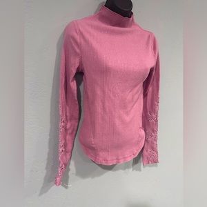 Free People Long Sleeve embroidered cut out top